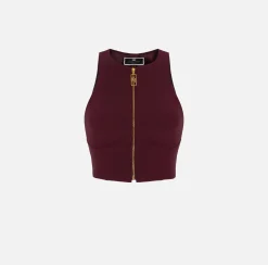 Elisabetta Franchi Top And T-Shirts|Cropped top in double layer crêpe with zip RougeNoir