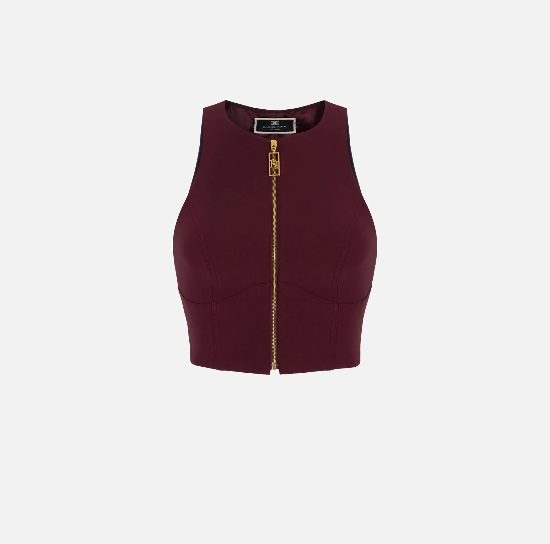 Elisabetta Franchi Top And T-Shirts|Cropped top in double layer crêpe with zip RougeNoir
