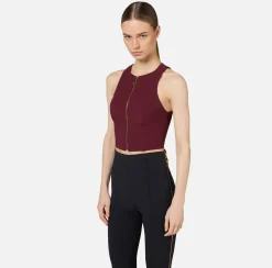 Elisabetta Franchi Top And T-Shirts|Cropped top in double layer crêpe with zip RougeNoir