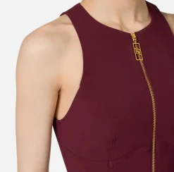 Elisabetta Franchi Top And T-Shirts|Cropped top in double layer crêpe with zip RougeNoir