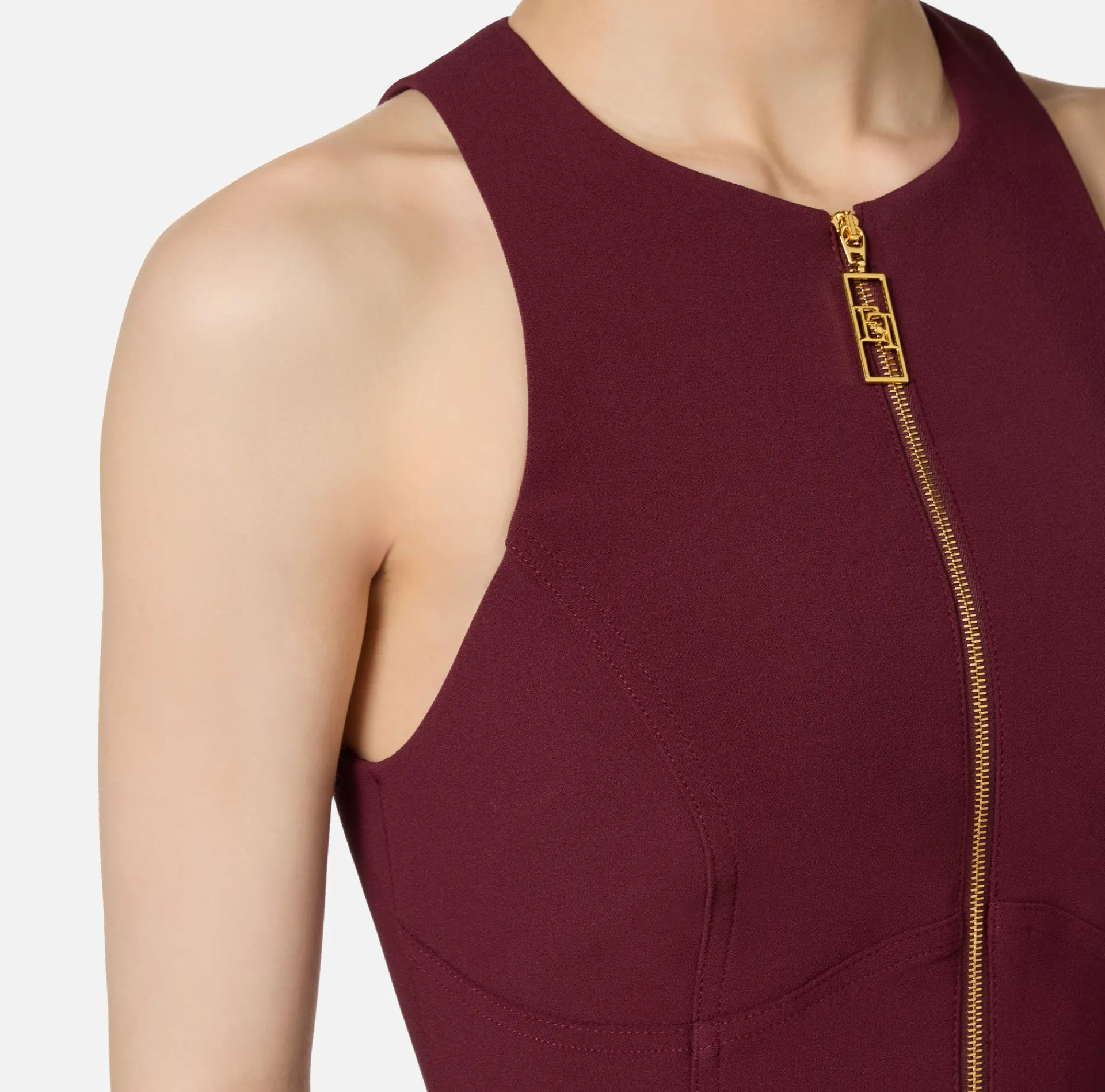 Elisabetta Franchi Top And T-Shirts|Cropped top in double layer crêpe with zip RougeNoir