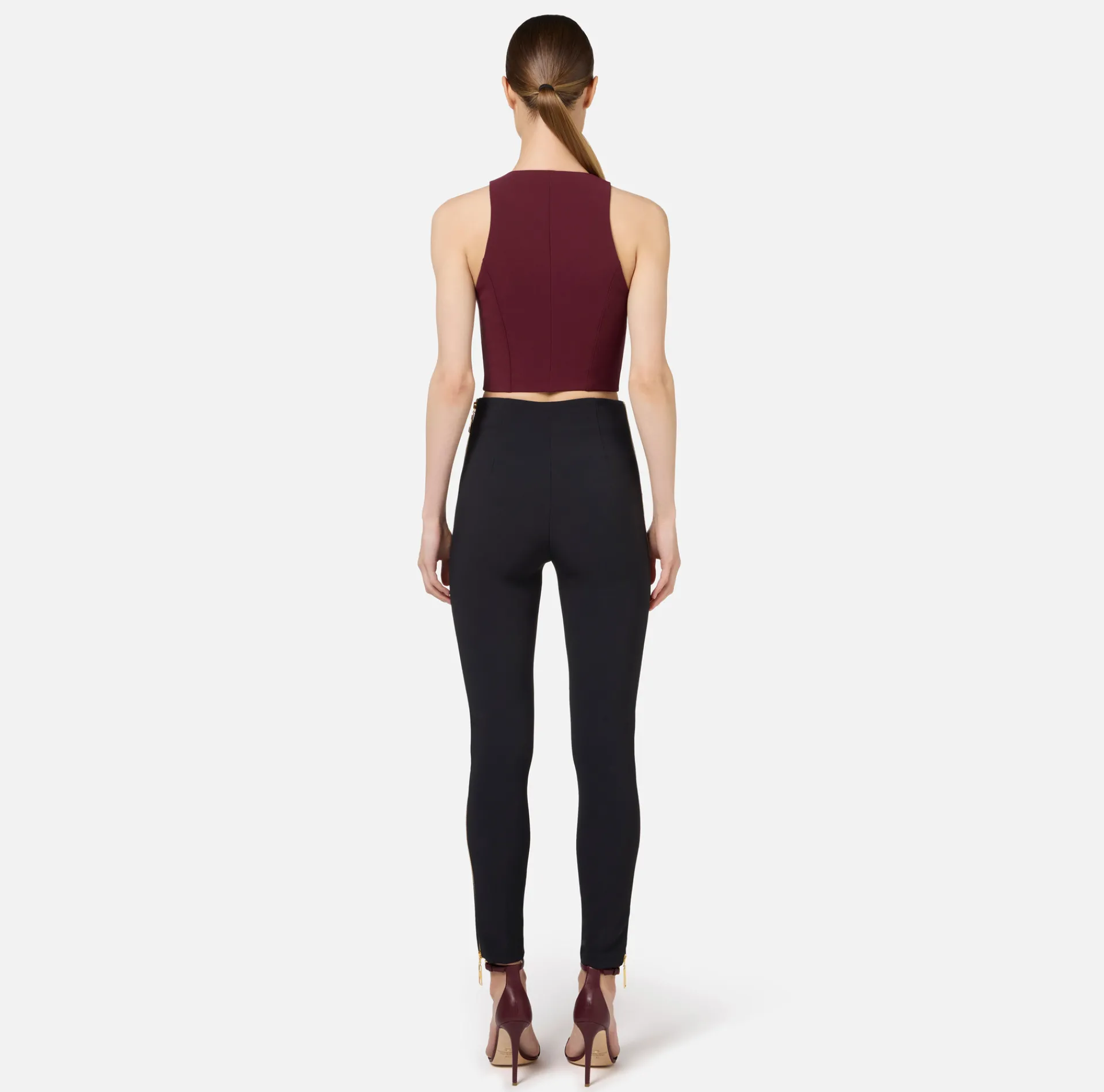 Elisabetta Franchi Top And T-Shirts|Cropped top in double layer crêpe with zip RougeNoir