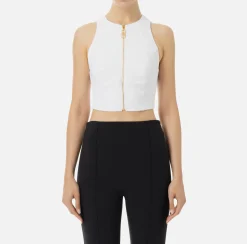 Elisabetta Franchi Top And T-Shirts|Cropped top in double layer crêpe with zip Ivory