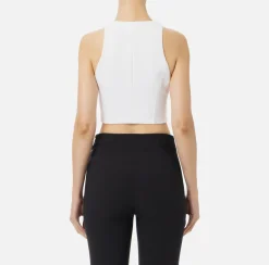 Elisabetta Franchi Top And T-Shirts|Cropped top in double layer crêpe with zip Ivory
