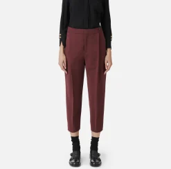 Elisabetta Franchi Trousers And Shorts|Cropped trousers in stretch cool wool with darts RougeNoir
