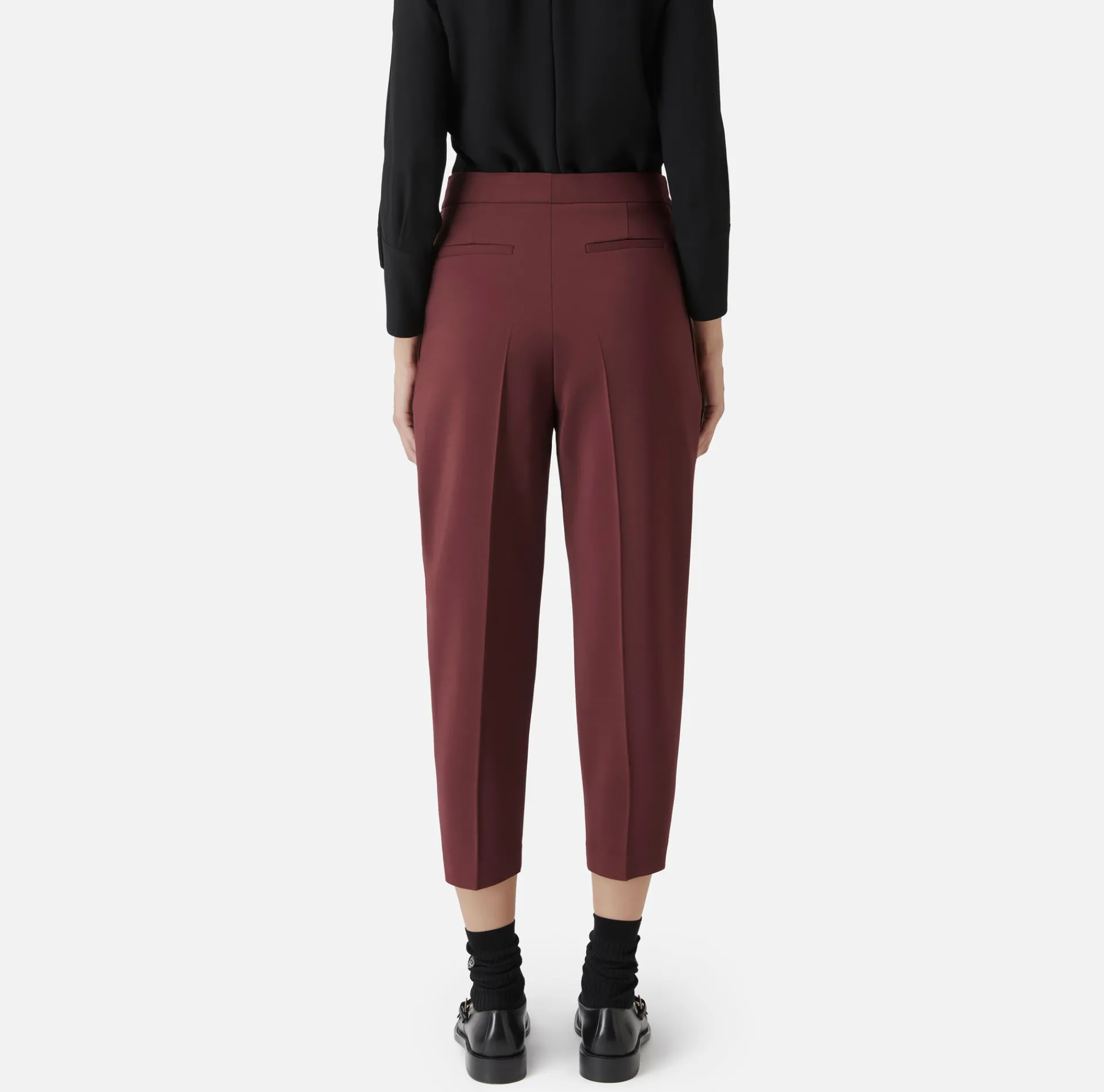 Elisabetta Franchi Trousers And Shorts|Cropped trousers in stretch cool wool with darts RougeNoir