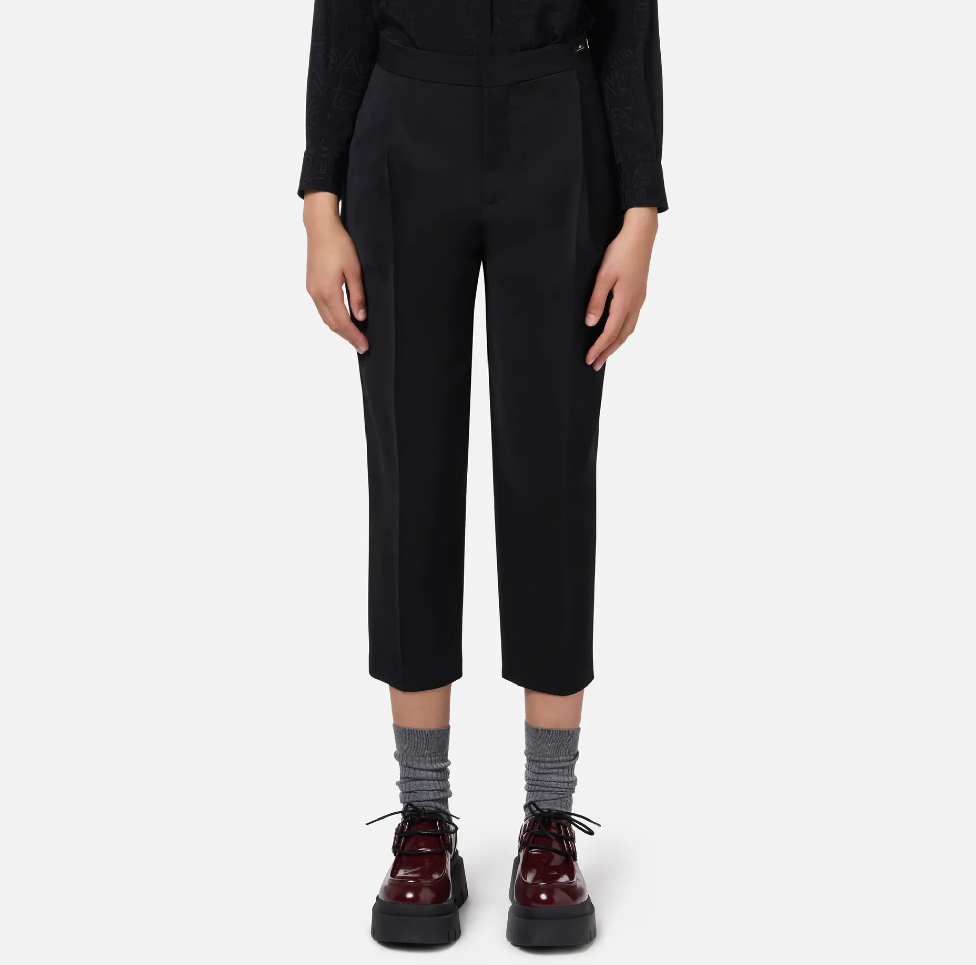 Elisabetta Franchi Trousers And Shorts|Cropped trousers in stretch cool wool with darts Black