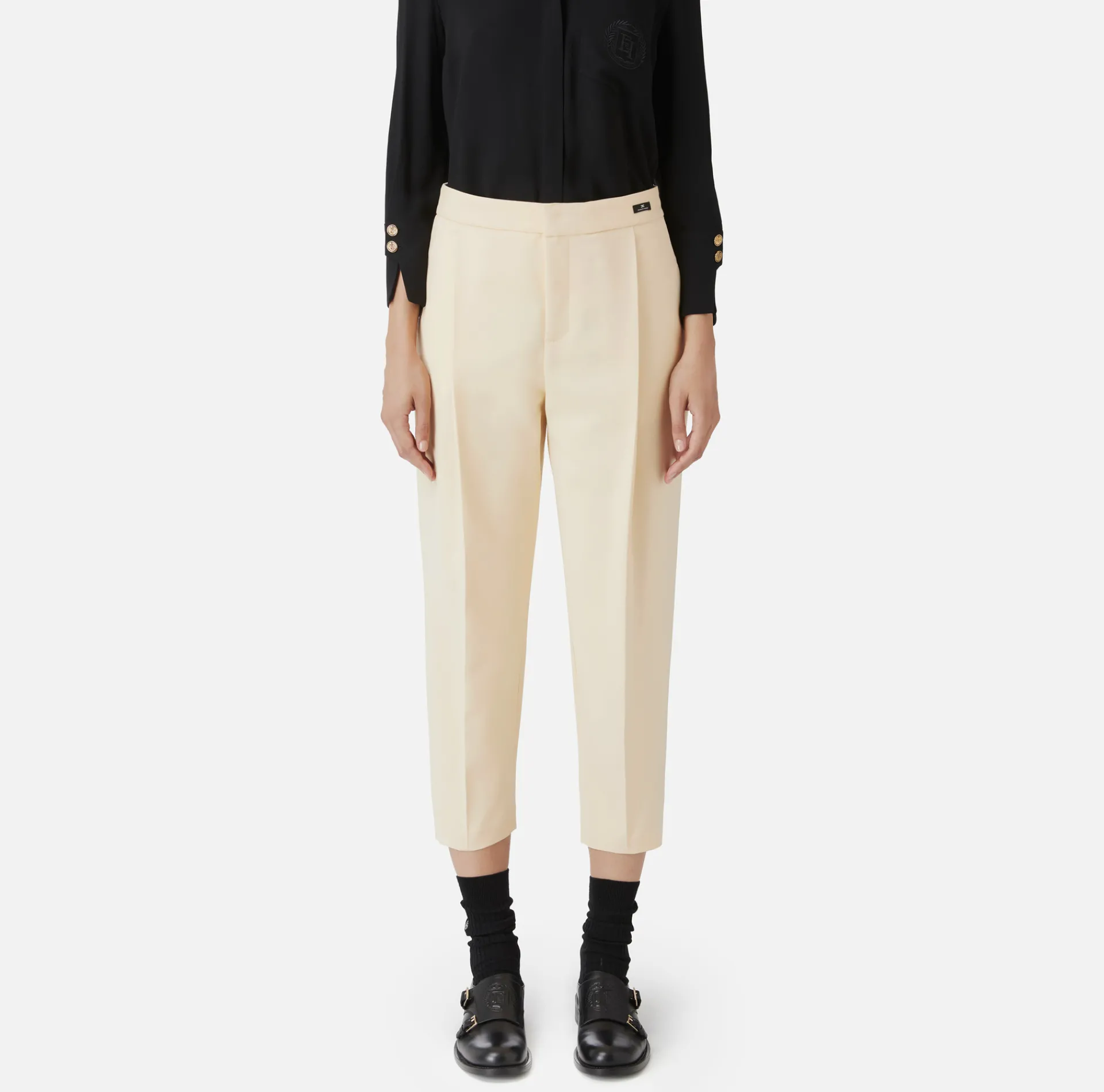 Elisabetta Franchi Trousers And Shorts|Cropped trousers in stretch cool wool with darts Cream