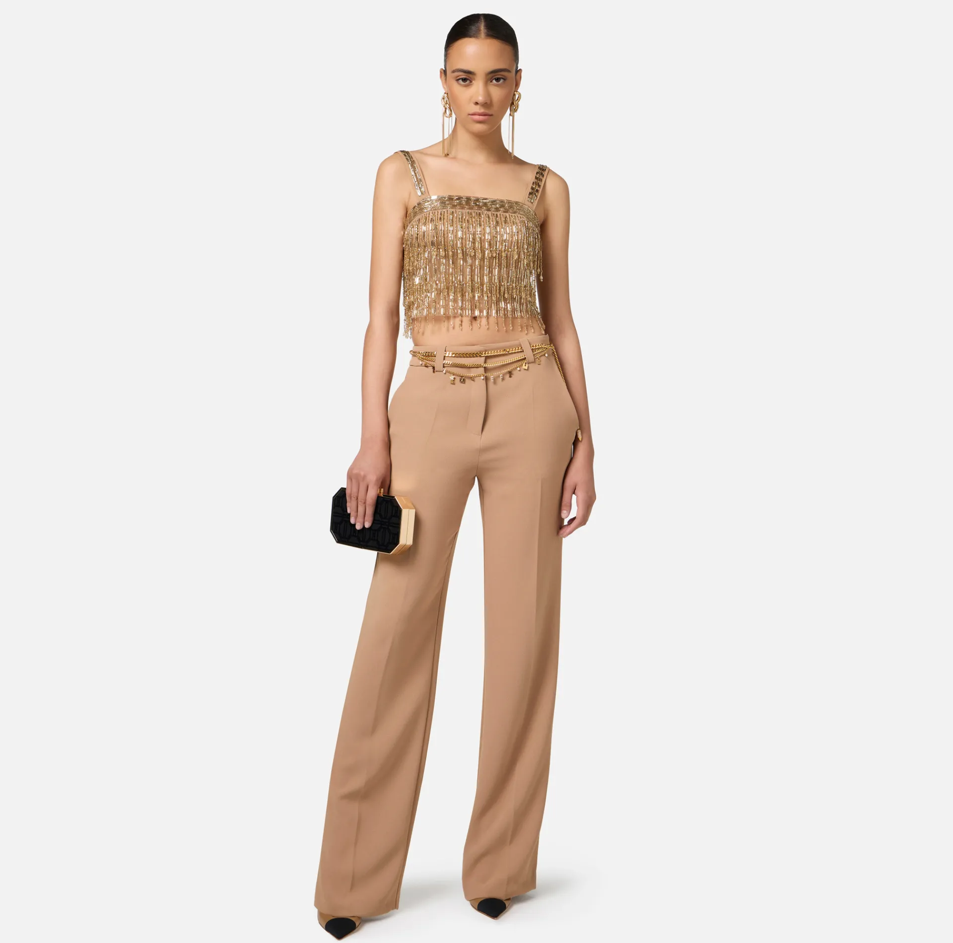 Elisabetta Franchi Top And T-Shirts|Crêpe bandeau top embroidered with sequins Gold