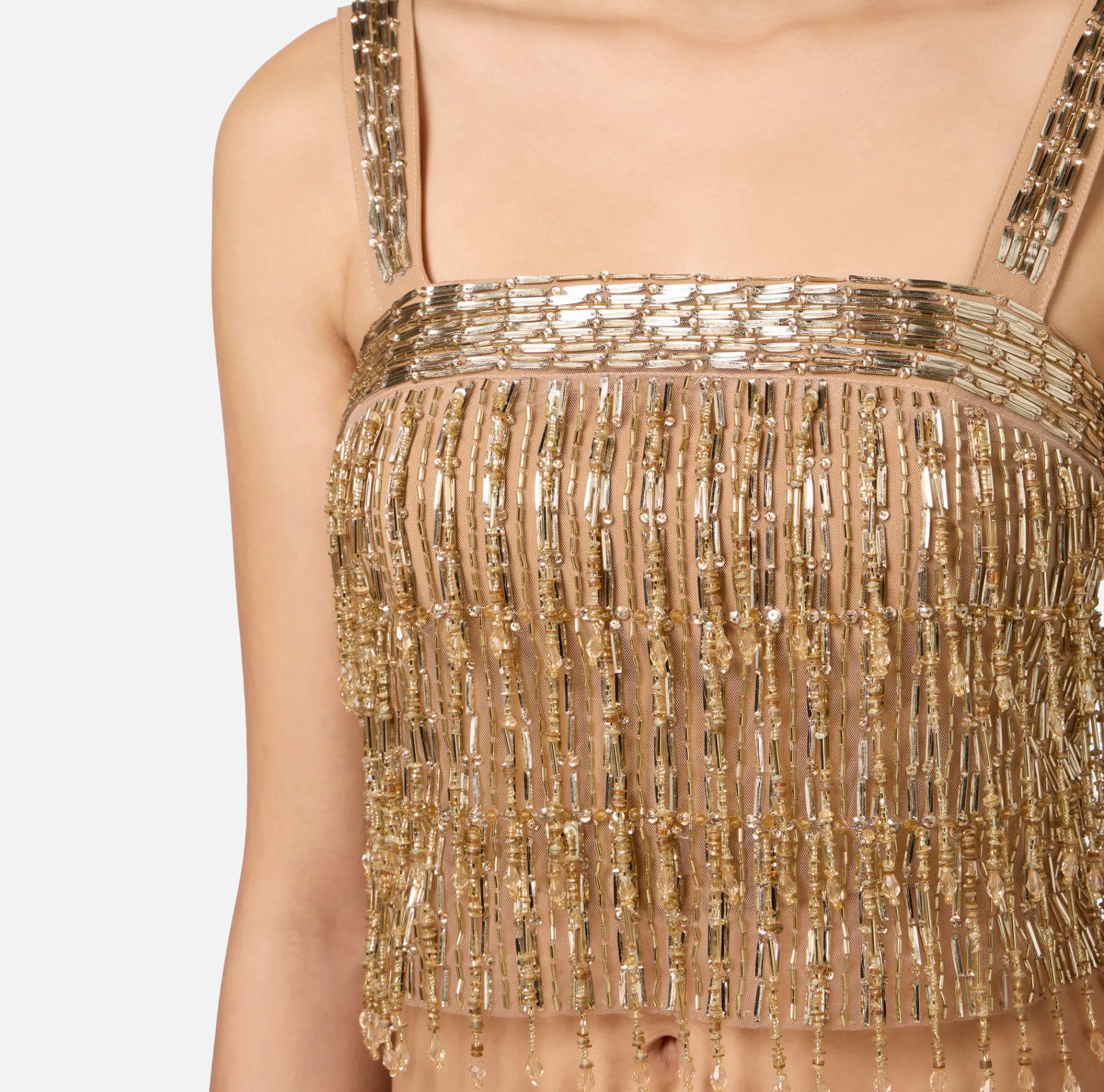 Elisabetta Franchi Top And T-Shirts|Crêpe bandeau top embroidered with sequins Gold