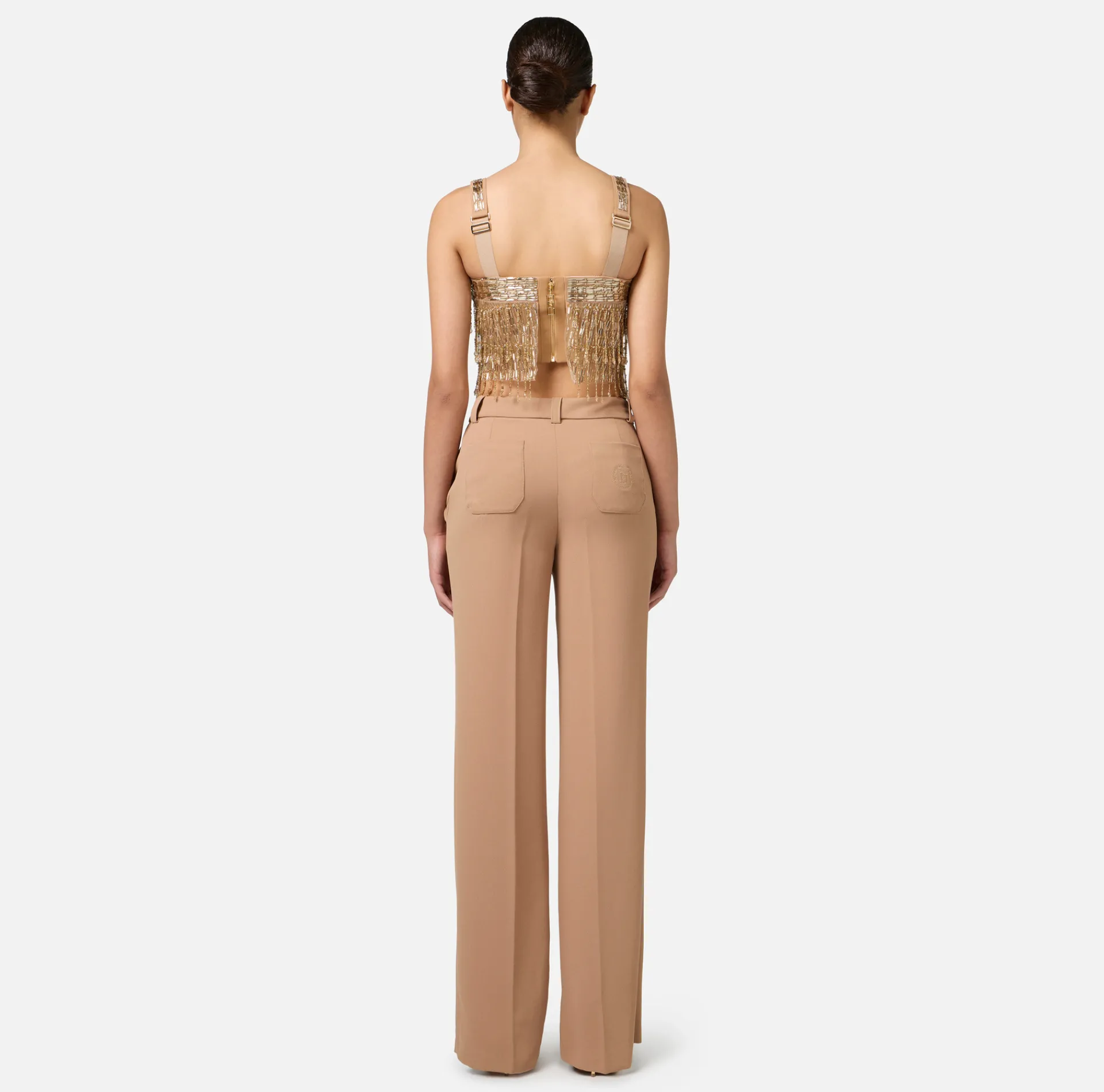 Elisabetta Franchi Top And T-Shirts|Crêpe bandeau top embroidered with sequins Gold