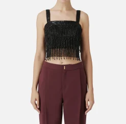 Elisabetta Franchi Top And T-Shirts|Crêpe bandeau top embroidered with sequins Black