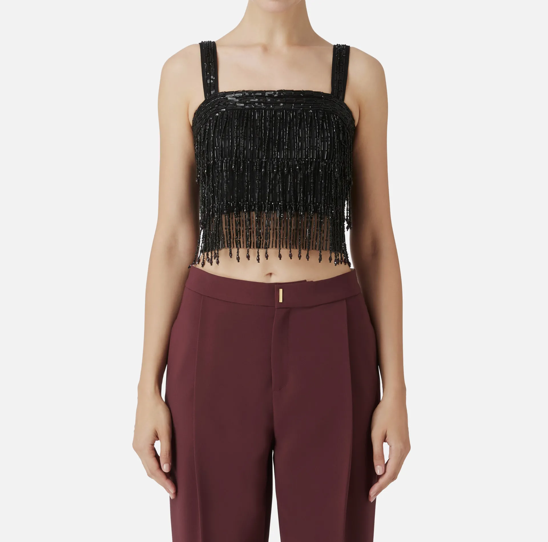 Elisabetta Franchi Top And T-Shirts|Crêpe bandeau top embroidered with sequins Black