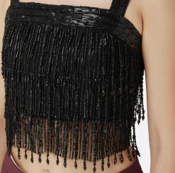 Elisabetta Franchi Top And T-Shirts|Crêpe bandeau top embroidered with sequins Black