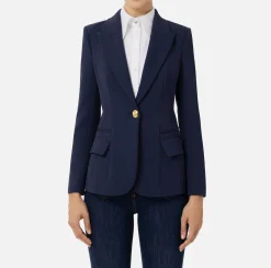 Elisabetta Franchi Jackets And Trench Coats|Crêpe blazer with peak lapels Navy