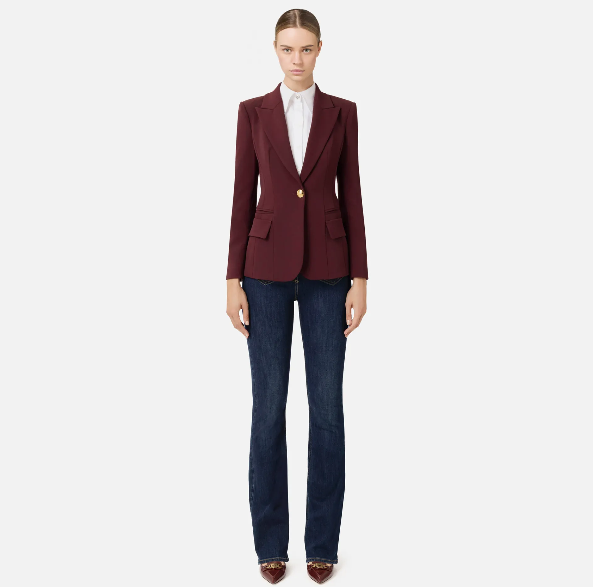 Elisabetta Franchi Jackets And Trench Coats|Crêpe blazer with peak lapels RougeNoir