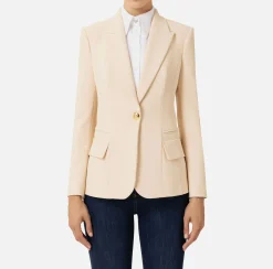 Elisabetta Franchi Jackets And Trench Coats|Crêpe blazer with peak lapels Cream