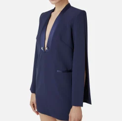 Elisabetta Franchi Mini Dresses|Dresses|Crêpe boxy dress with satin lapels Navy
