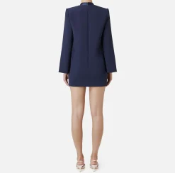 Elisabetta Franchi Mini Dresses|Dresses|Crêpe boxy dress with satin lapels Navy