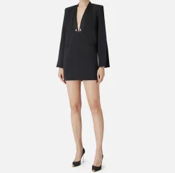 Elisabetta Franchi Mini Dresses|Dresses|Crêpe boxy dress with satin lapels Black
