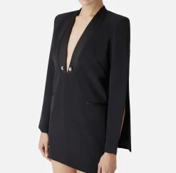 Elisabetta Franchi Mini Dresses|Dresses|Crêpe boxy dress with satin lapels Black