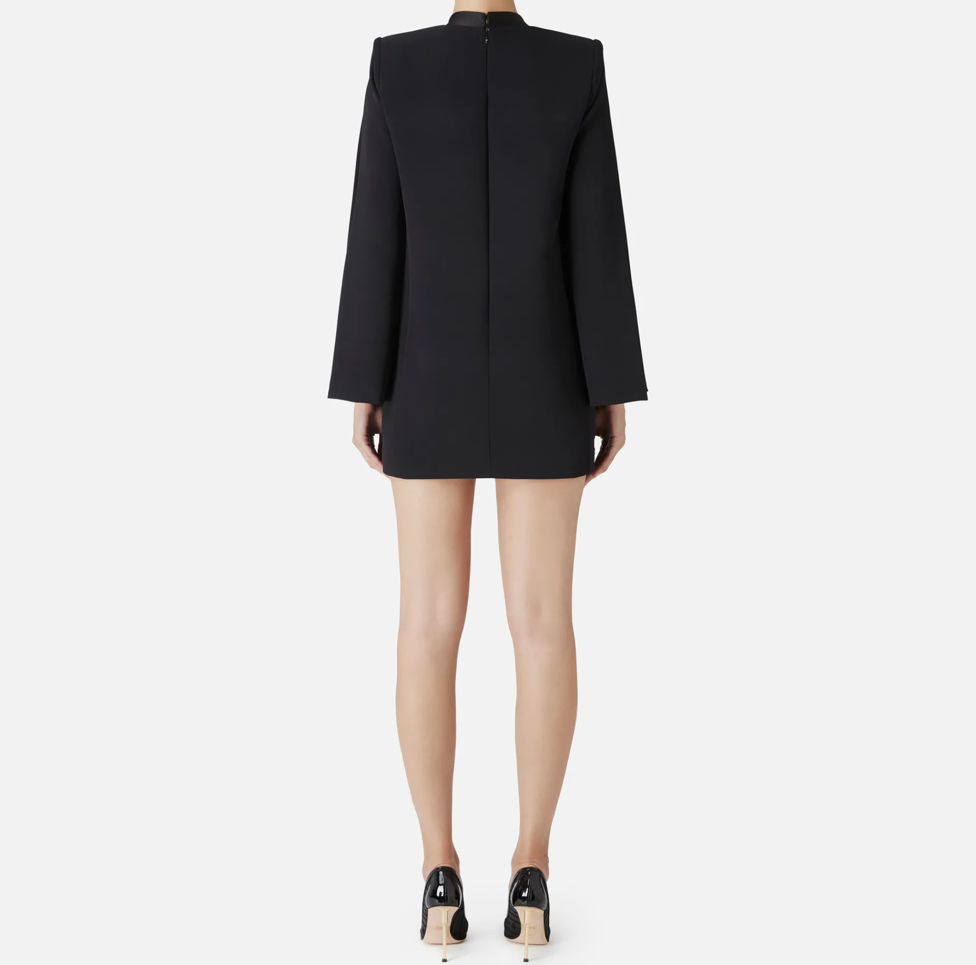 Elisabetta Franchi Mini Dresses|Dresses|Crêpe boxy dress with satin lapels Black