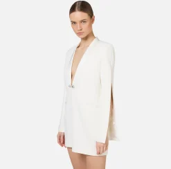 Elisabetta Franchi Mini Dresses|Dresses|Crêpe boxy dress with satin lapels Ivory