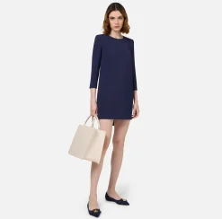 Elisabetta Franchi Mini Dresses|Dresses|Crêpe boxy mini-dress with voile insert Navy