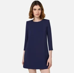 Elisabetta Franchi Mini Dresses|Dresses|Crêpe boxy mini-dress with voile insert Navy