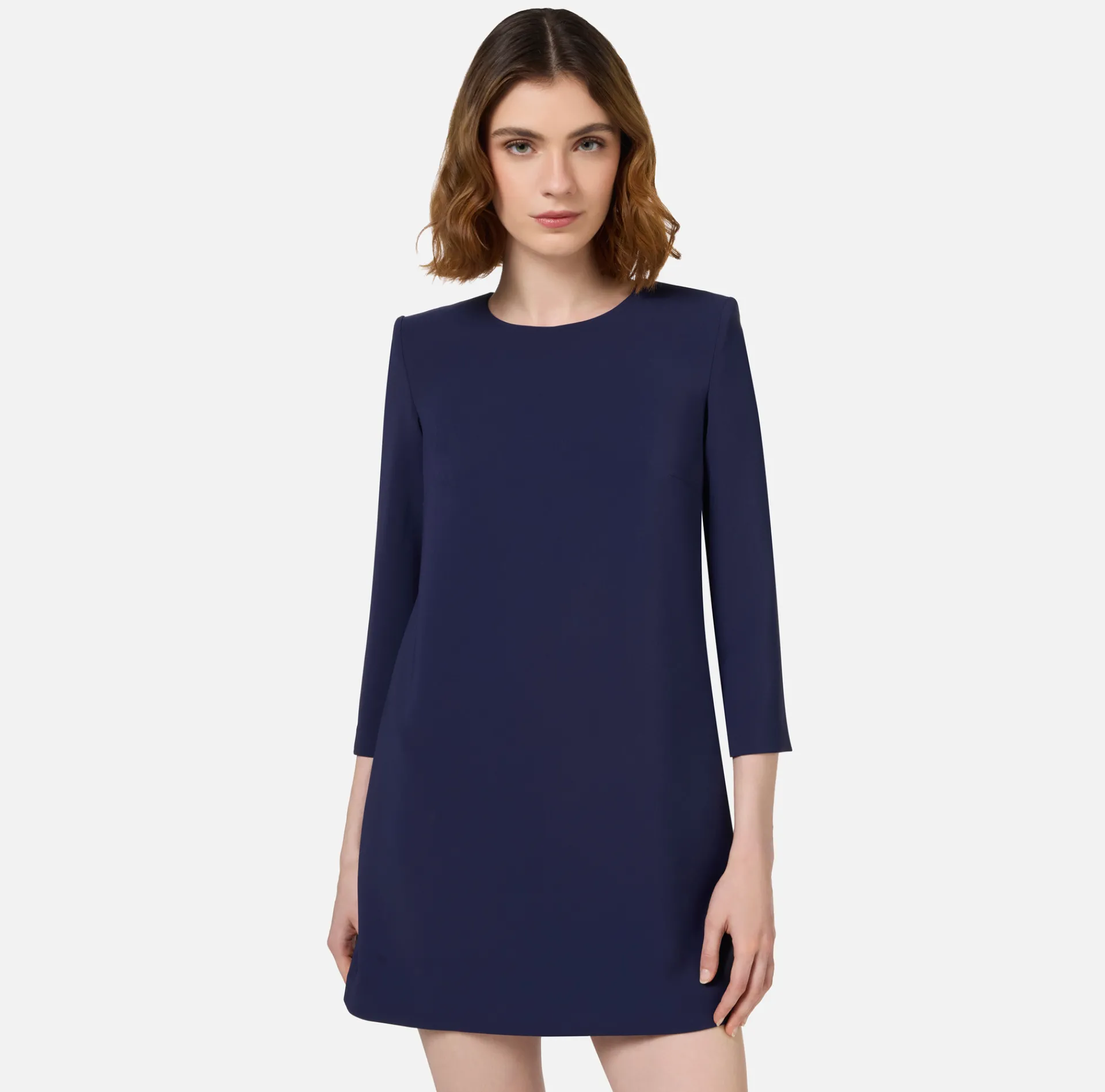 Elisabetta Franchi Mini Dresses|Dresses|Crêpe boxy mini-dress with voile insert Navy