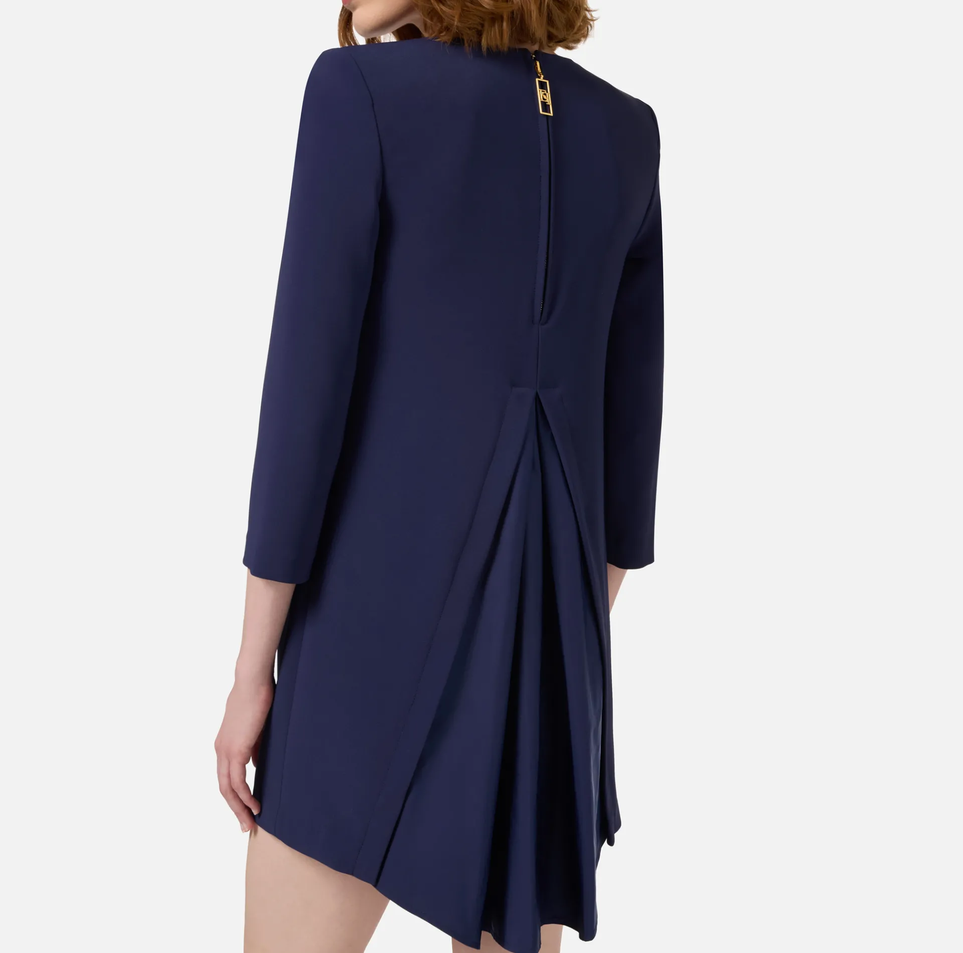 Elisabetta Franchi Mini Dresses|Dresses|Crêpe boxy mini-dress with voile insert Navy