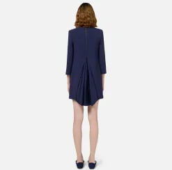 Elisabetta Franchi Mini Dresses|Dresses|Crêpe boxy mini-dress with voile insert Navy