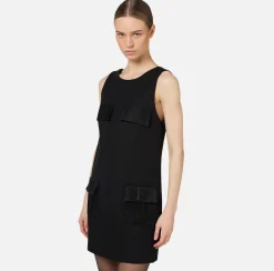 Elisabetta Franchi Mini Dresses|Dresses|Crêpe boxy mini-dress with pockets Black