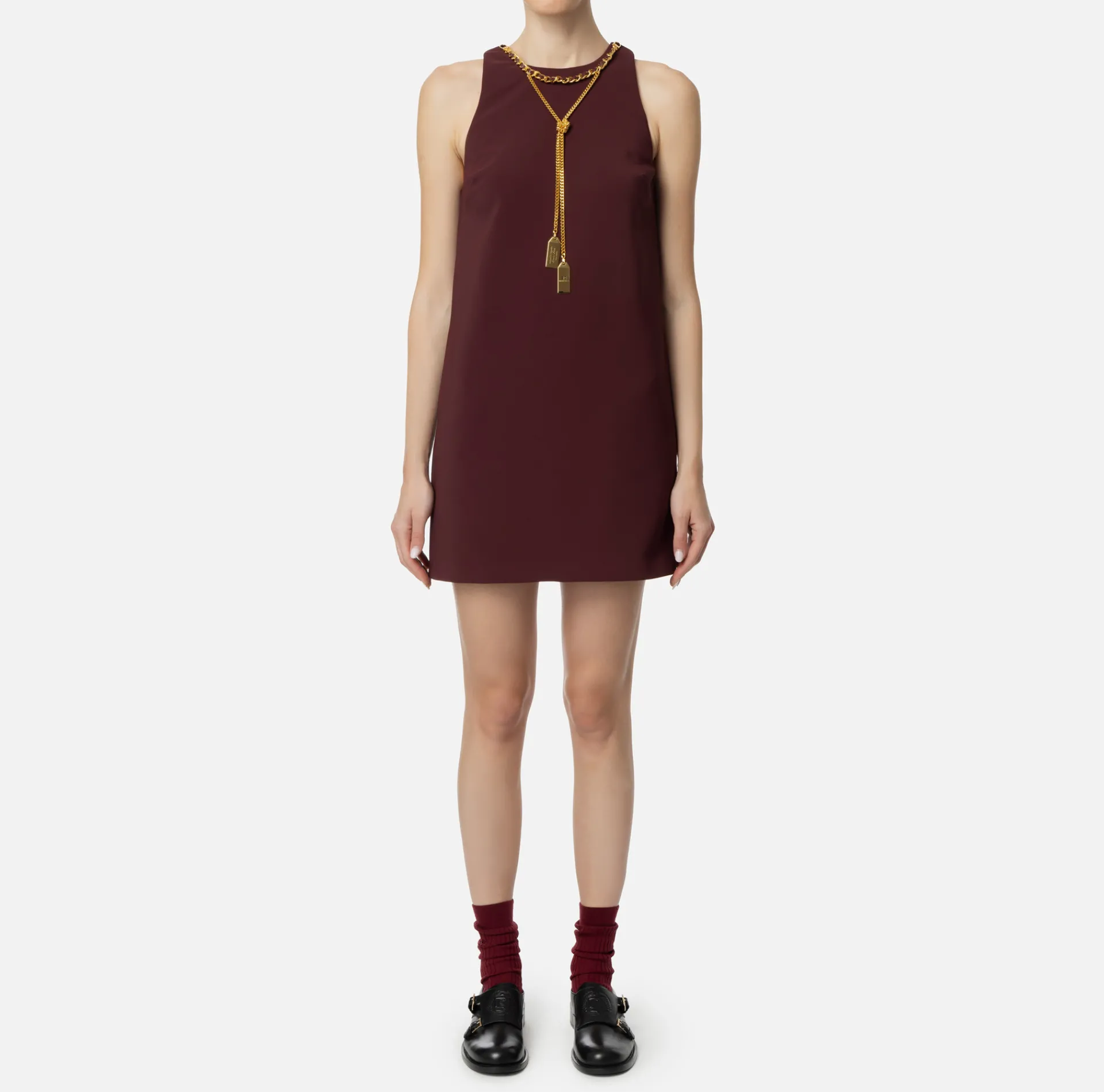 Elisabetta Franchi Mini Dresses|Dresses|Crêpe boxy mini-dress with necklace RougeNoir