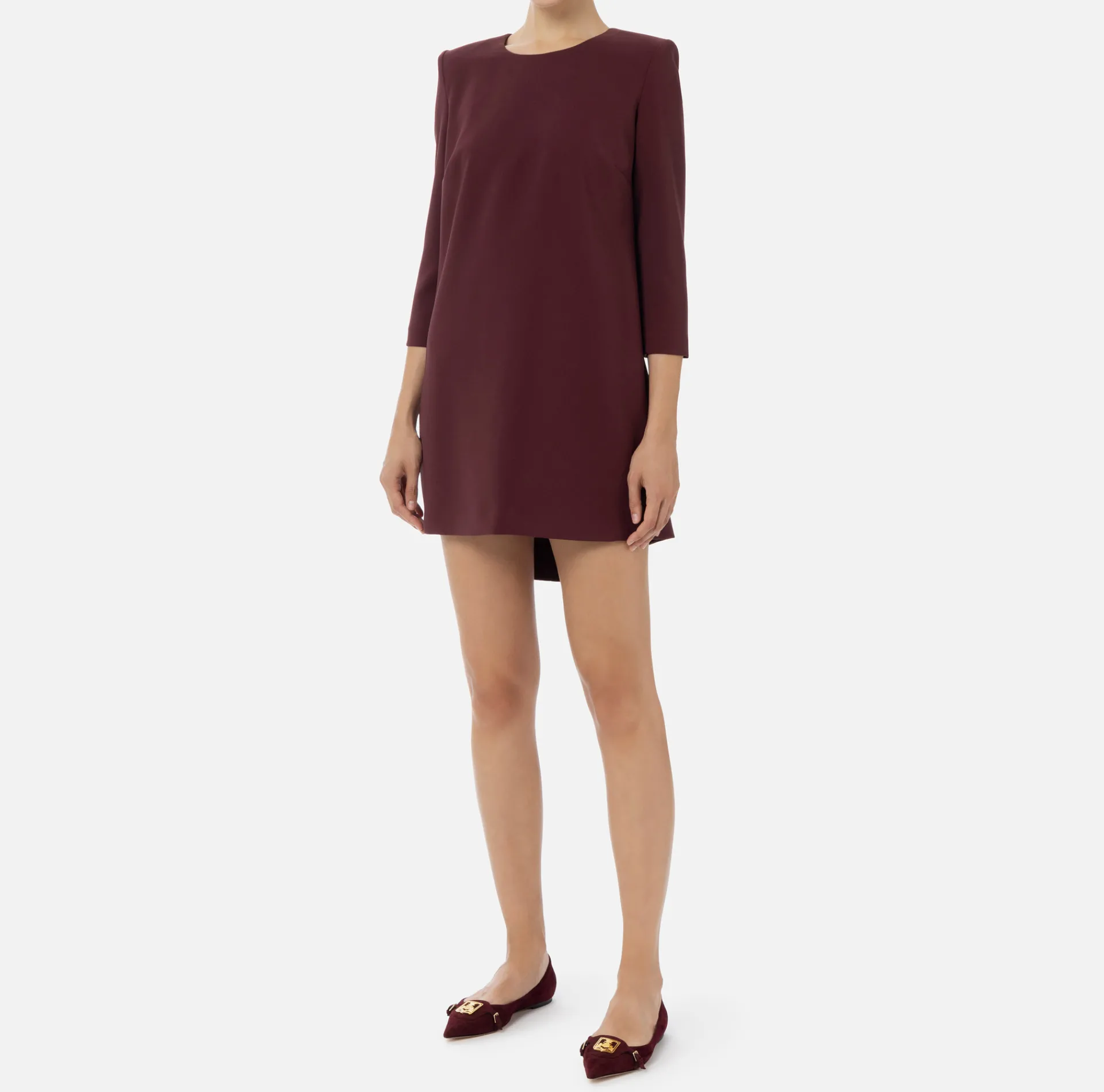 Elisabetta Franchi Mini Dresses|Dresses|Crêpe boxy mini-dress with voile insert RougeNoir