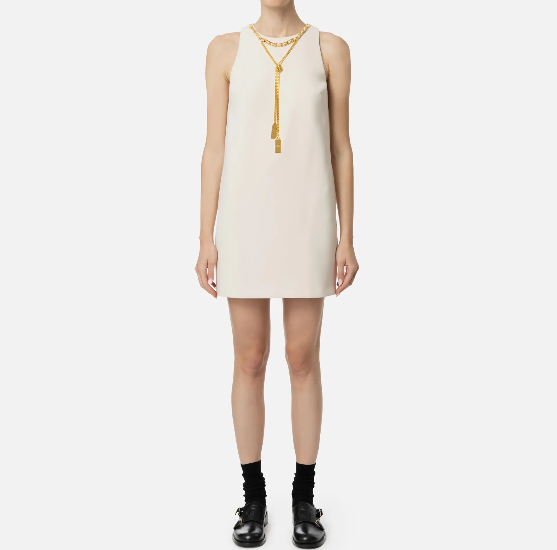 Elisabetta Franchi Mini Dresses|Dresses|Crêpe boxy mini-dress with necklace Butter