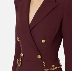 Elisabetta Franchi Mini Dresses|Coat Dresses|Crêpe coat dress with groumette chain RougeNoir