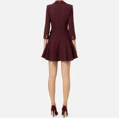 Elisabetta Franchi Mini Dresses|Coat Dresses|Crêpe coat dress with groumette chain RougeNoir