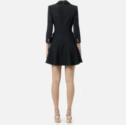 Elisabetta Franchi Mini Dresses|Coat Dresses|Crêpe coat dress with groumette chain Black