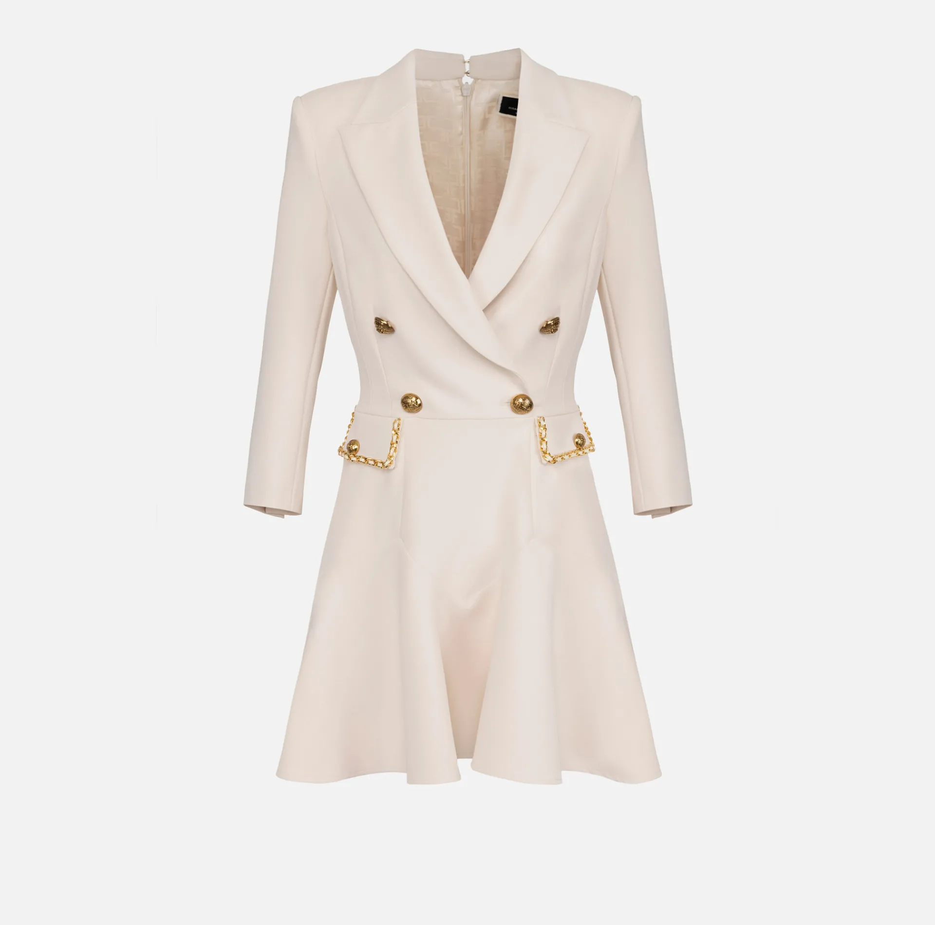 Elisabetta Franchi Mini Dresses|Coat Dresses|Crêpe coat dress with groumette chain Butter