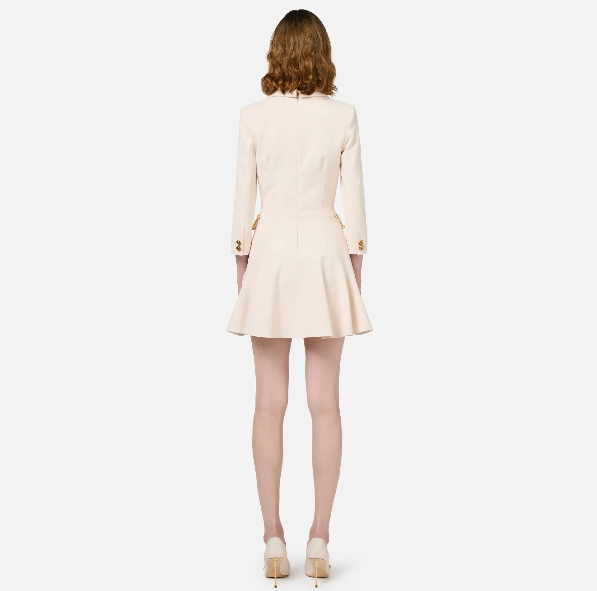 Elisabetta Franchi Mini Dresses|Coat Dresses|Crêpe coat dress with groumette chain Butter