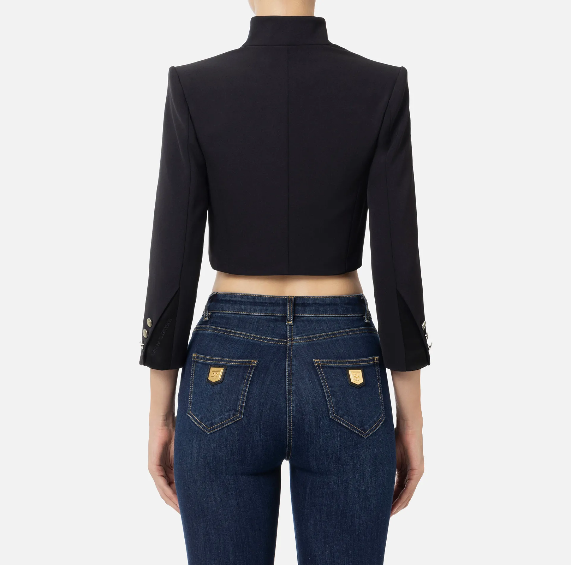 Elisabetta Franchi Jackets And Trench Coats|Crêpe cropped jacket with satin lapels Black
