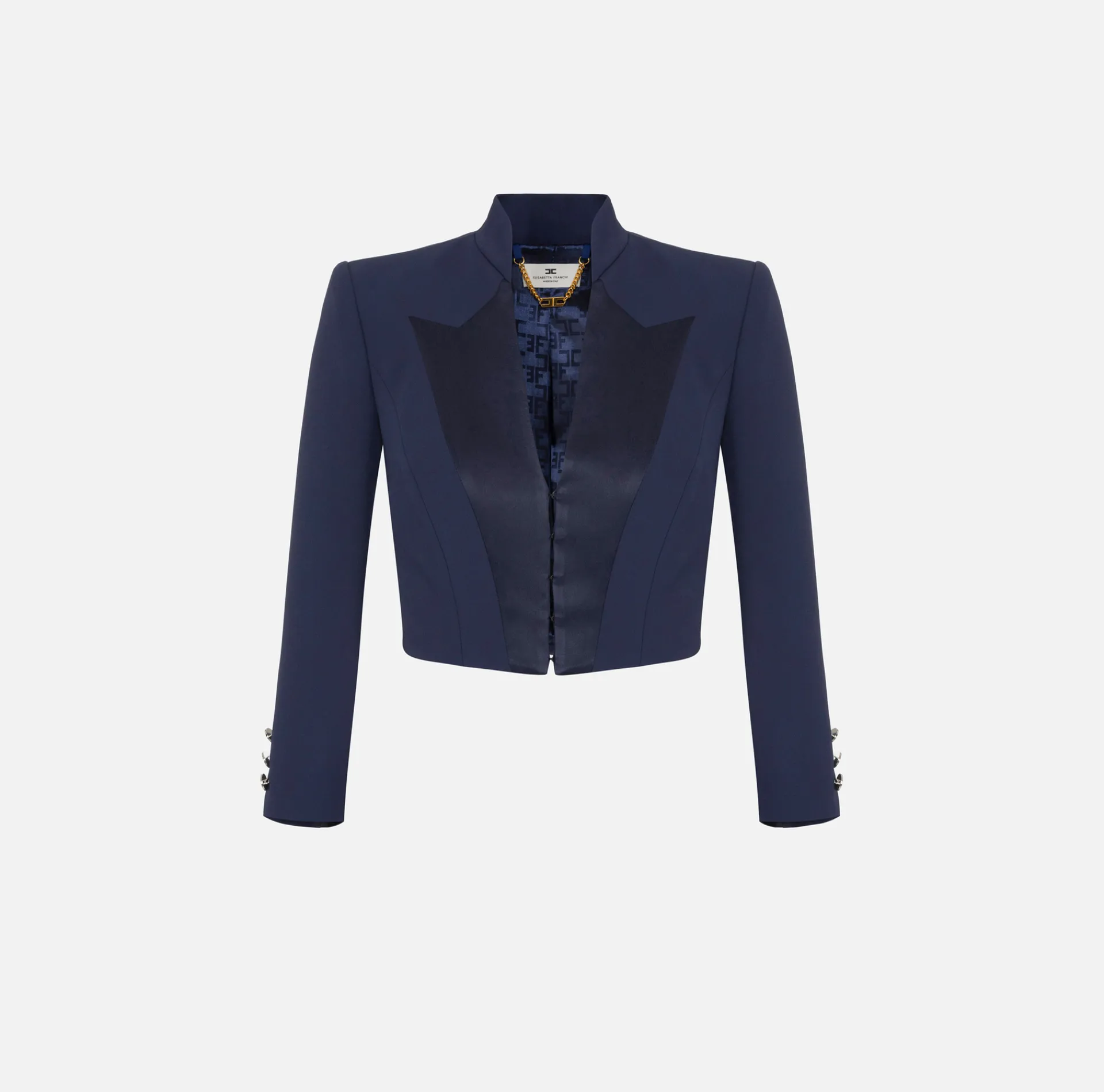Elisabetta Franchi Jackets And Trench Coats|Crêpe cropped jacket with satin lapels Navy