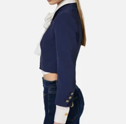 Elisabetta Franchi Jackets And Trench Coats|Crêpe cropped jacket with satin lapels Navy