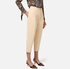 Elisabetta Franchi Trousers And Shorts|Crêpe cropped trousers with darts Cream