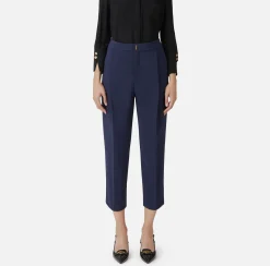 Elisabetta Franchi Trousers And Shorts|Crêpe cropped trousers with darts Navy