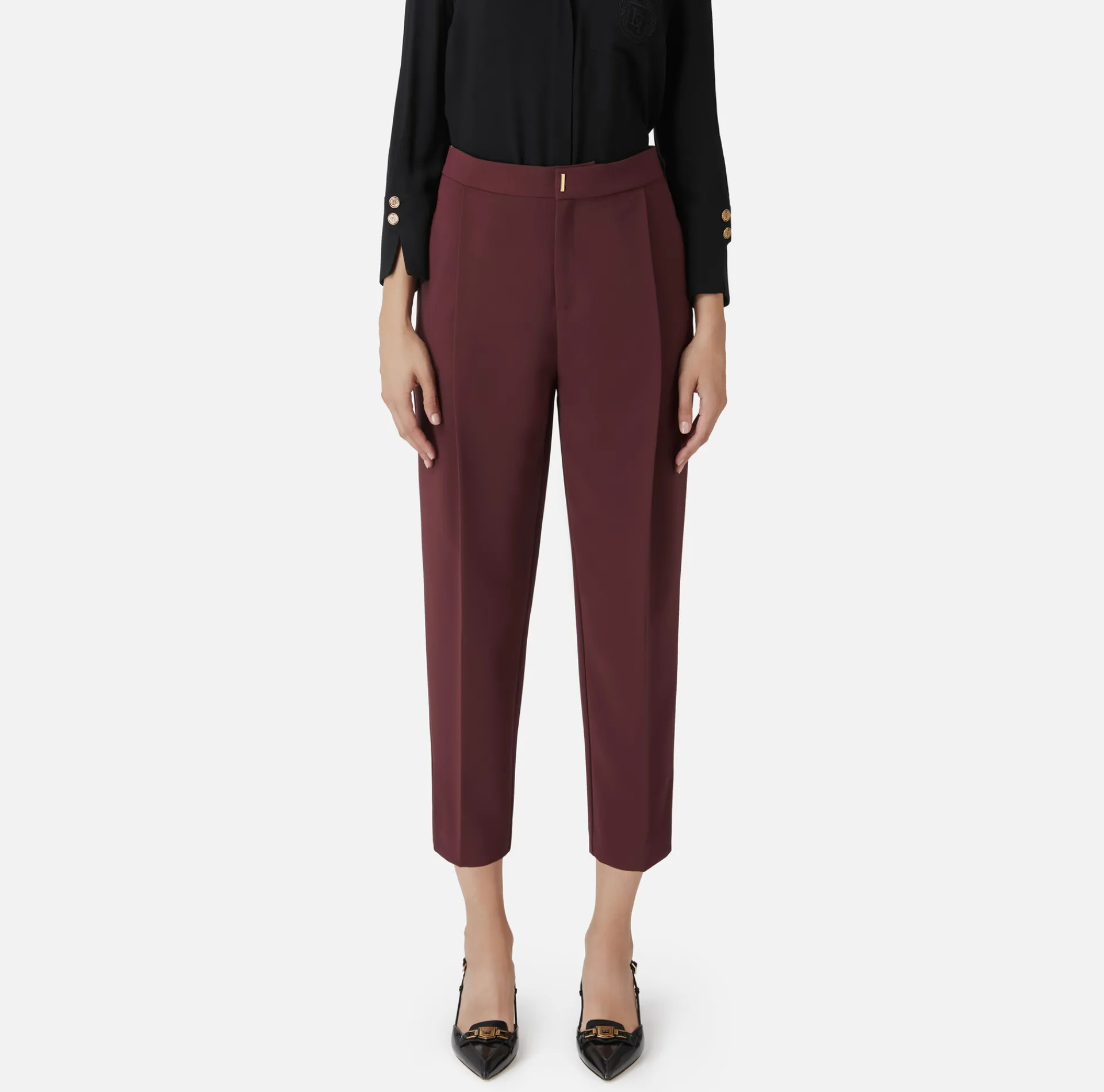 Elisabetta Franchi Trousers And Shorts|Crêpe cropped trousers with darts RougeNoir