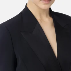 Elisabetta Franchi Jackets And Trench Coats|Crêpe double-breasted jacket with satin lapels Black