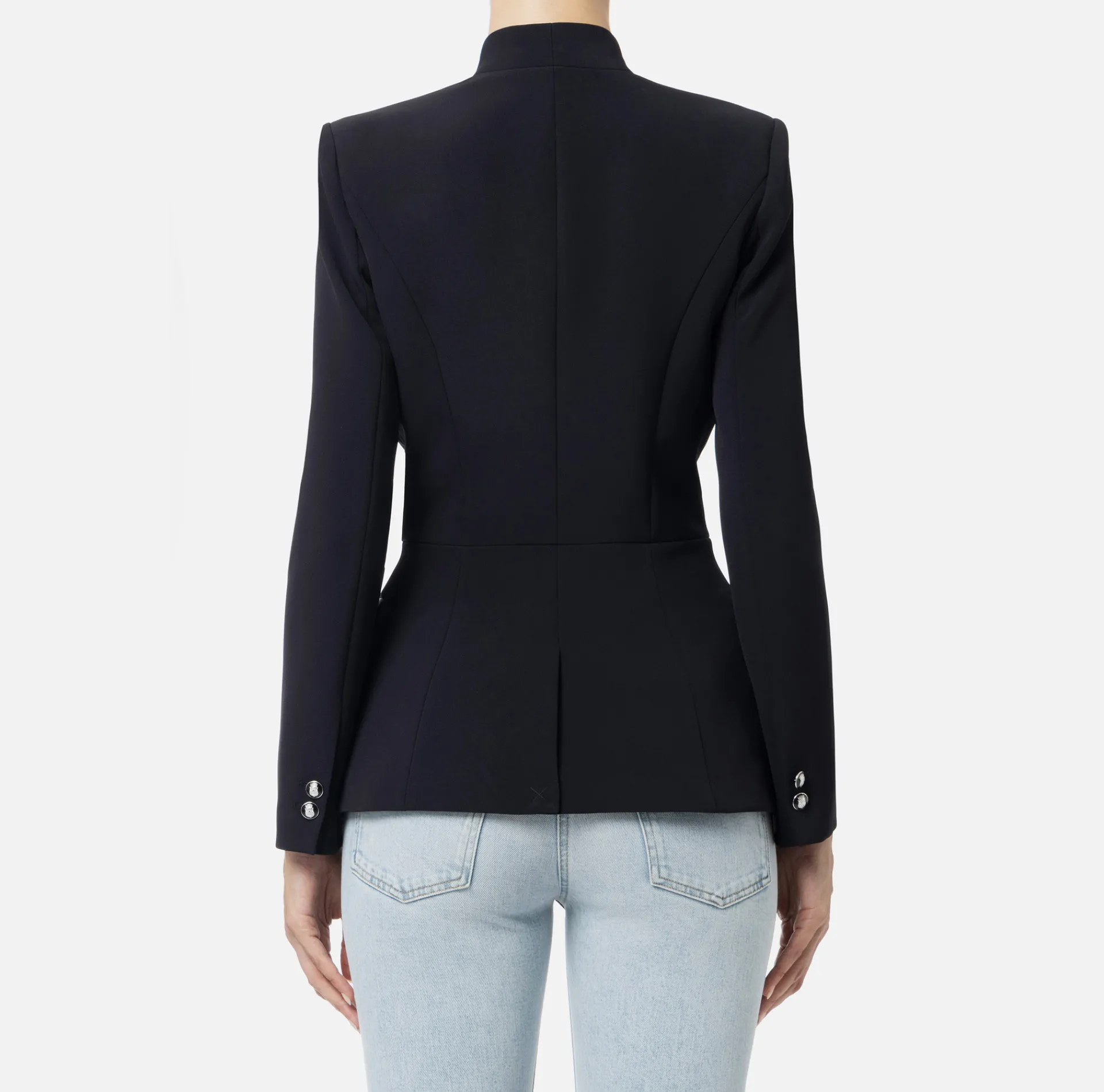 Elisabetta Franchi Jackets And Trench Coats|Crêpe double-breasted jacket with satin lapels Black