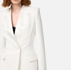 Elisabetta Franchi Jackets And Trench Coats|Crêpe double-breasted jacket with satin lapels Ivory